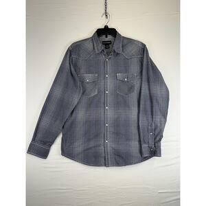 Midtown Shirt Mens Medium Blue White Check Plaid Western Snap Button Long Sleeve